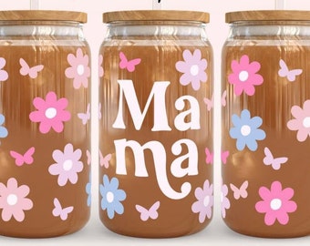 Mama Glass Coffee Cup, Best Mom Ever, Gift for Mom, Personalized Mom Gift, Mom Appreciation Gift, Gift for Her, Floral Glass Tumbler