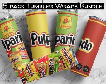 Pulparindo Sublimation Tumbler Bundle | Mexican Candy | Seamless Sublimation Tumbler | Full Wrap | De La Rosa | Dulce Mexicano | 5 Pack