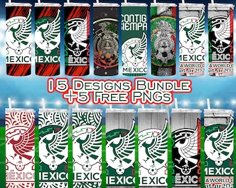 Vaso de sublimación Selección Mexicana / Envoltura completa / Paquete de 15 diseños + 5 PNG gratis / Fútbol / México / Qatar 2022 / Nueva Copa del Mundo