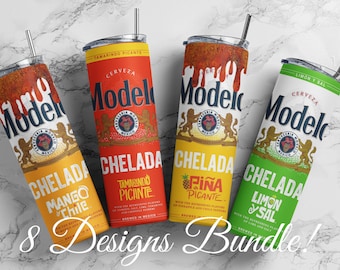 8 Pack Modelo Chelada with and without chamoy rim Seamless Sublimation Tumbler Full Wrap 8 Designs Bundle