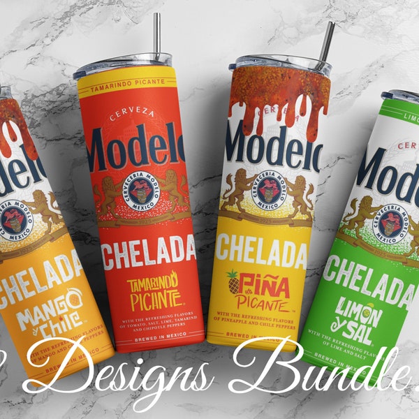 8 Pack Modelo Chelada with and without chamoy rim Seamless Sublimation Tumbler Full Wrap 8 Designs Bundle