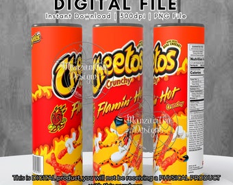 Hot Cheetos Sublimation Tumbler Full Wrap | 20 oz Straight Tumbler Wrap | New | Trending | Best Sellers | Flaming Hot | Mexican Snacks |
