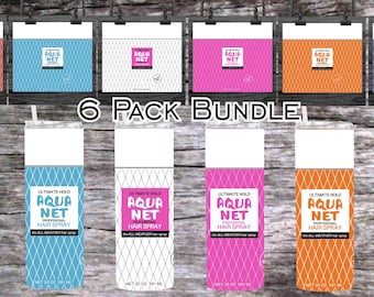 AquaNet Tumbler Wrap Bundle | 6 Pack | Retro | 80&#39;s baby |  70&#39;s 80&#39;s 90&#39;s | 20 oz Sublimation Tumbler Designs | Nostalgia | Trending