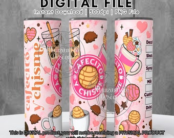 Cafecito Y Chisme Sublimation Tumbler Full Wrap | 20 oz Straight Tumbler Wrap | New | Trending | Best Sellers | Pink | Conchas | Pan Dulce