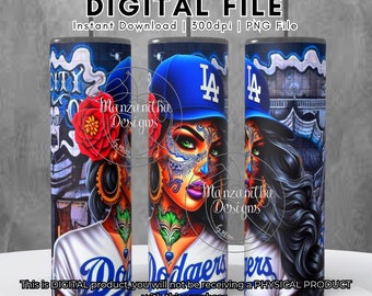 LA Chola Sublimation Tumbler Full Wrap | 20 oz Straight Wrap |New| Latino | Chicano | East LA | Baseball | Baseball Girl | Dodgers Fan Art