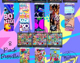 80&#39;s Tumbler Wrap Bundle | 8 Pack | Retro | 80&#39;s baby | Born on the 80&#39;s | Back to the 80&#39;s Cartoons | 20 oz Sublimation Tumbler Designs