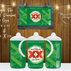 Desenhos de copo com canudinho Dos Equis de 12 onças | Design de sublimação sem costura | 2 tamanhos incluídos | Tendências |Novo| Envoltório completo | Cerveja Mexicana | Cerveja