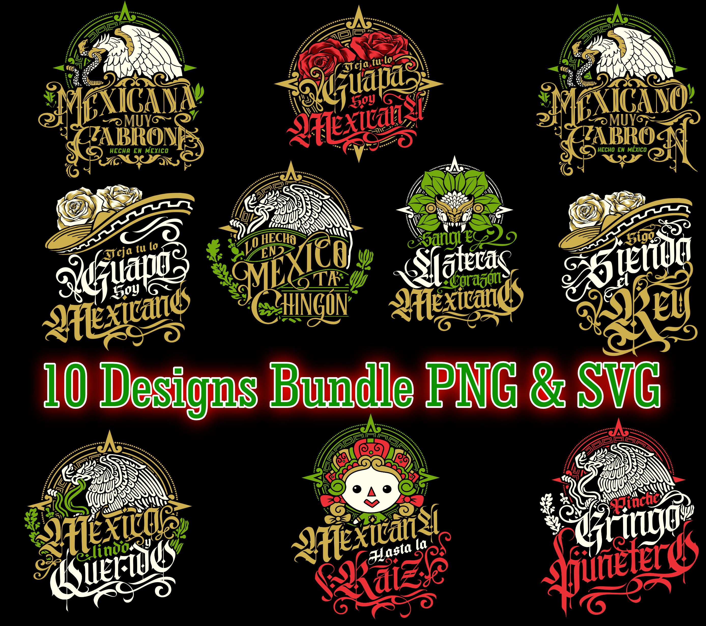 Mexico Bundle PNG & SVG No Background Mexicano Chingon 10 Pc Bundle ...