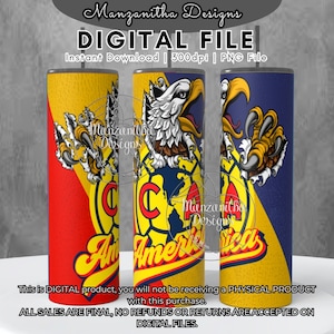 Club America Sublimation Tumbler Full Wrap | 20 oz Straight Tumbler Wrap | New | Trending | Best Sellers | America | Futbol | Soccer | FC 2