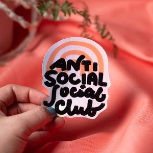 AntiSocial Social Club 3 Waterproof Sticker Matte Holographic Sticker Hand Drawn Vinyl Sticker afbeelding 2