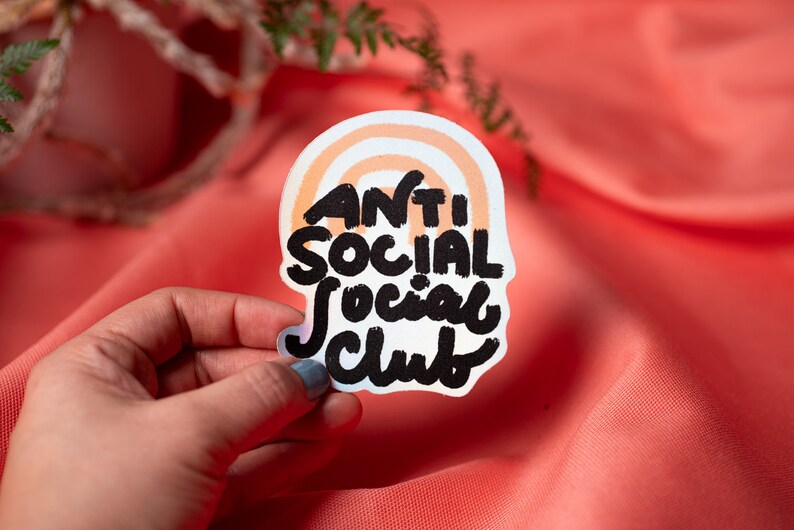 AntiSocial Social Club 3 Waterproof Sticker Matte Holographic Sticker Hand Drawn Vinyl Sticker afbeelding 1