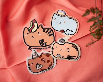 Cat with Asian Food- Waterproof Sticker | Matte Sticker| Hand Drawn | Vinyl Sticker