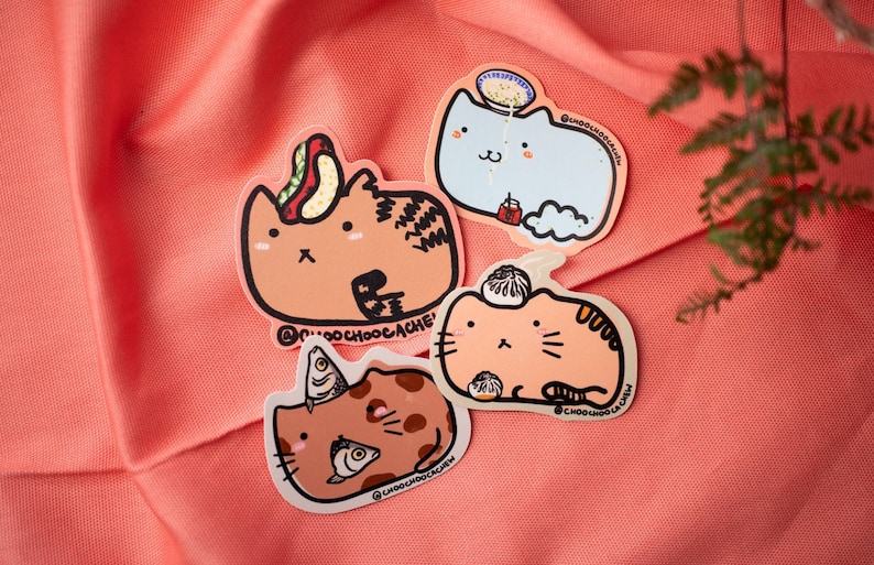 Cat with Asian Food Waterproof Sticker Matte Sticker Hand Drawn Vinyl Sticker Buy All 5 Stickers