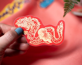 Red Asian Dragon 龍 3" Waterproof Sticker | Matte Holographic Sticker| Hand Drawn | Vinyl Sticker