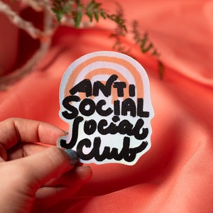 AntiSocial Social Club 3 Waterproof Sticker Matte Holographic Sticker Hand Drawn Vinyl Sticker afbeelding 3