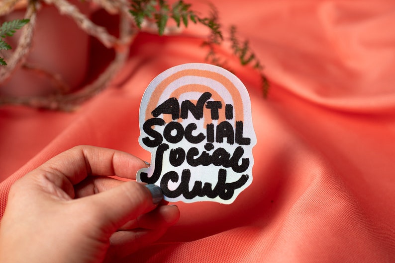 AntiSocial Social Club 3 Waterproof Sticker Matte Holographic Sticker Hand Drawn Vinyl Sticker afbeelding 3