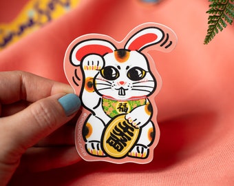 Lucky Cat (Bunny Version) / Maneki Neko Sticker- 3" Waterproof Sticker | Matte Sticker| Hand Drawn | Vinyl Sticker