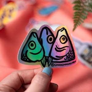 Milk Fish Heads 2.5 Waterproof Sticker Glossy Holographic Sticker Hand Drawn Vinyl Sticker image 3