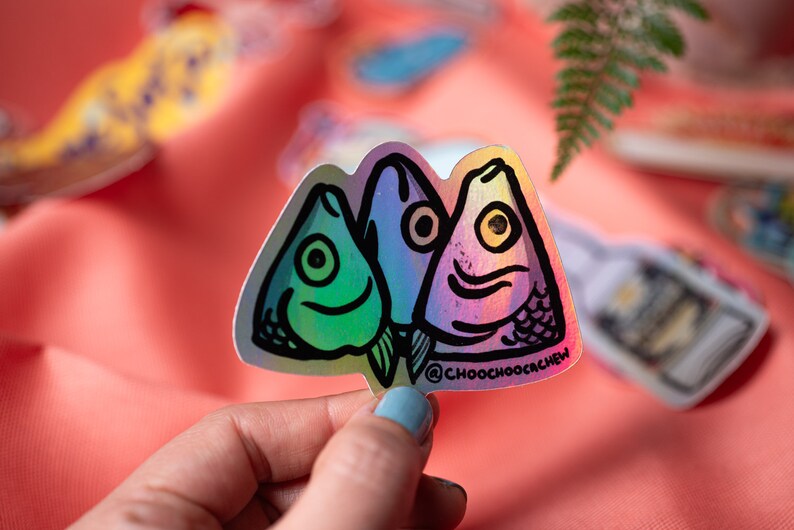 Milk Fish Heads 2.5 Waterproof Sticker Glossy Holographic Sticker Hand Drawn Vinyl Sticker image 3