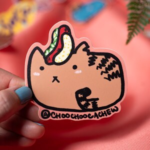 Cat with Asian Food Waterproof Sticker Matte Sticker Hand Drawn Vinyl Sticker 3" Taiwanese Sausage