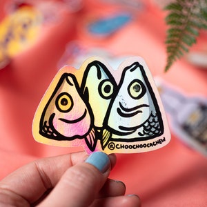 Milk Fish Heads 2.5 Waterproof Sticker Glossy Holographic Sticker Hand Drawn Vinyl Sticker image 1