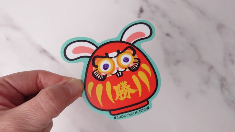 Daruma Bunny Rabbit Sticker 3 Waterproof Sticker Matte Sticker Hand Drawn Vinyl Sticker image 2