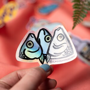 Milk Fish Heads 2.5 Waterproof Sticker Glossy Holographic Sticker Hand Drawn Vinyl Sticker image 2