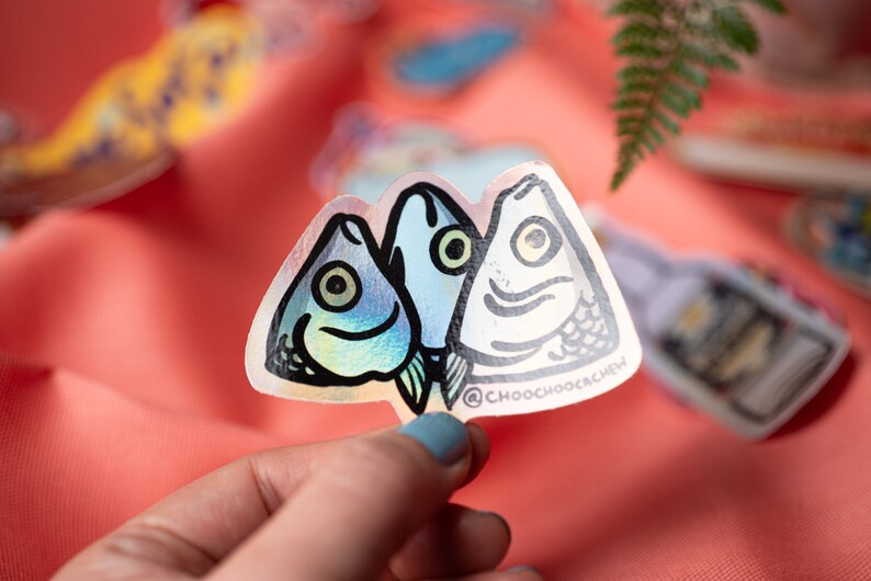 Milk Fish Heads 2.5 Waterproof Sticker Glossy Holographic Sticker Hand Drawn Vinyl Sticker image 2