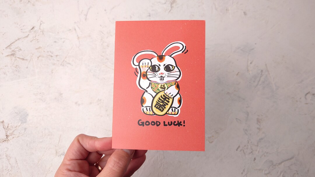 Good Luck Rabbit Quote Good Luck Lucky Bunny Greeting Card - Etsy