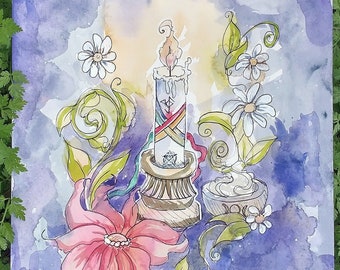 Beltane Altar Aquarell Malerei: Witchy Pagan Sigil Art