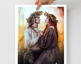 Pagan Art Print - Beltane Inspired - Spring May Day - Goddess and God - Consort | joining together in spring | horned god | mother goddess