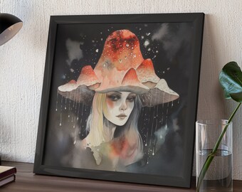 Witchy Muscaria Art Print: Gothic Watercolor Mushroom Poster