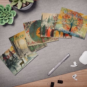 Pagan Yule Cards Pack of 5  | Witchy Yule Card | Yule Holiday Card | Assorted Pack for Winter Solstice Christmas Yuletide Cards Norse Yule