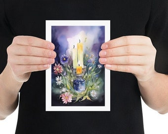 Beltane Altar Kunst Poster: Kerzen und Blumen, Dekor Pagan Sabbat