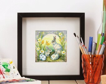 Ostara Altar Art: Rabbits, Painted Eggs & Spring Tulips