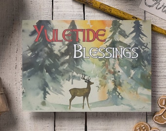 Pagan Yule Cards | Yule Blank Greeting Card | Blank Inside | Winter Solstice Card | Yule Deer in the Woods | Happy Yule!