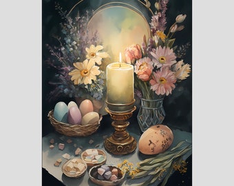 Ostara Altar Art Print: Spring Equinox Sabbat Decor