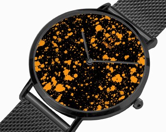 Orange Splatter Uhr Edelstahl Mesh Armband 33mm, 38mm, 41mm