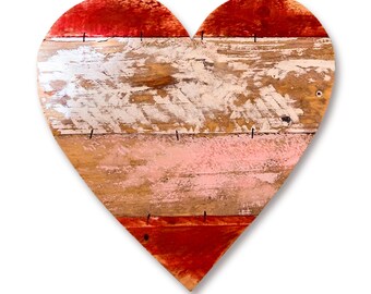 Corazón de palets - 34,3 x 30,5 cm, madera de pino reciclada, rosa envejecido, rojo y blanco / Letrero de amor hecho a mano / Decoración rústica de pared estilo granja, 1,27 cm de grosor