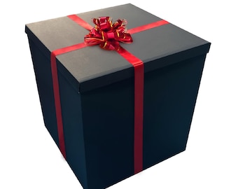 Caja de regalo extragrande de 71 x 71 x 71 cm: caja de regalo gigante negra con tapa para regalos grandes, sorpresas de cumpleaños, ocasiones especiales y celebraciones únicas.