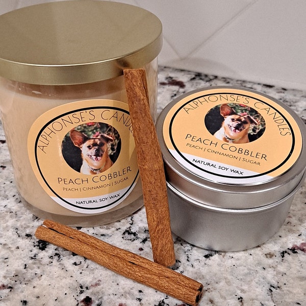 Peach Cobbler Scented Candle | Soy Wax | 8 Ounce and 4 Ounce Candle (8oz) (4oz)