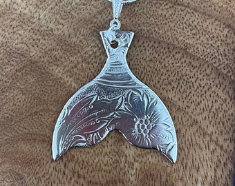 Whale Tail Pendant Necklace Made From a Vintage Silver Plated Tray