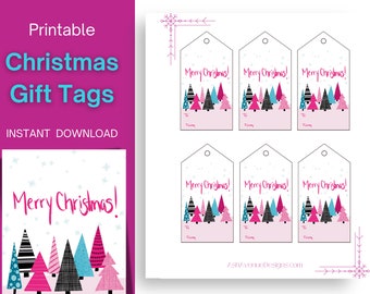 Christmas Tags, Printable Christmas Gift Tags, Pink Gift Tags, Christmas Digital Stickers, Colorful Christmas Gift Tags, Whimsical Christmas