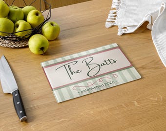 Personalized Glass Cutting Board | Custom Family Name Kitchen Decor | Realtor Closing Gift | Housewarming Gift | Wedding Shower Gift