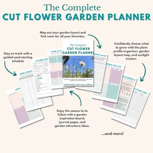 Snijbloementuinplanner, dagboek en tracker, ontwerp uw snijbloementuin met afdrukbare pagina's, zaadstartgrafiek en seizoenskalenders