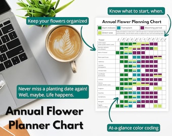 Jahresplaner für Schnittblumen | Startzeitplan für Samen | Samenbuch | Schnittblumengarten | Gartenplaner | Druckbarer Gartenkalender