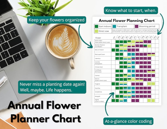 Annual Cut Flower Planner Chart | Seed Starting Schedule | Seed Journal | Cut Flower Garden | Garden Planner | Printable Garden Calendar