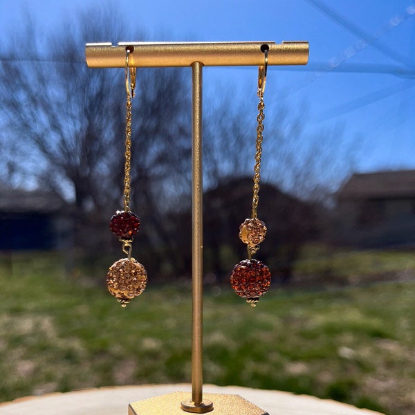 Brown Sparkle Dangle Earrings | Dainty Gold Statement Earrings | Sparkly Brown Mismatched Dangle Earrings | Stainless Steel Earrings |