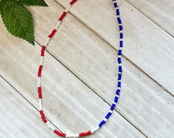 NECKLACE Independence Day | 4th of July Accessories | Red White & Blue Jewelry for Women | Summer Jewelry | American Flag Seed Bead Necklace