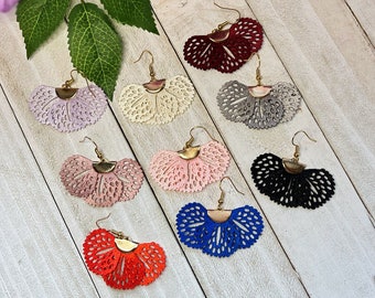 Faux Leather Fan Shape Tassel Earrings | Tassel Silk Fan Earrings | Gold Earrings for Women | Fringe Tassel Earrings Colorful | Suede Fan |
